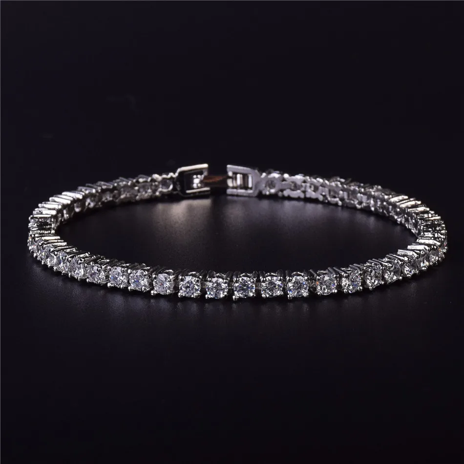 Iced Zircon Теннисный браслет-цепочка мужские хип-хоп ювелирные изделия медный материал золотой серебряный розовый цвет коробка застежка CZ браслет звено 18,5 см