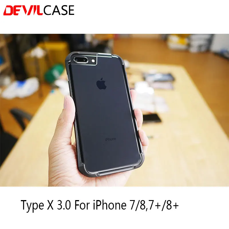 DEVILCASE For iPhone 7 8 Plus TYPE X 3.0 Cellphone Bumper + Back Tempered Glass Protector Aluminum with Plastic Mobile Cases |