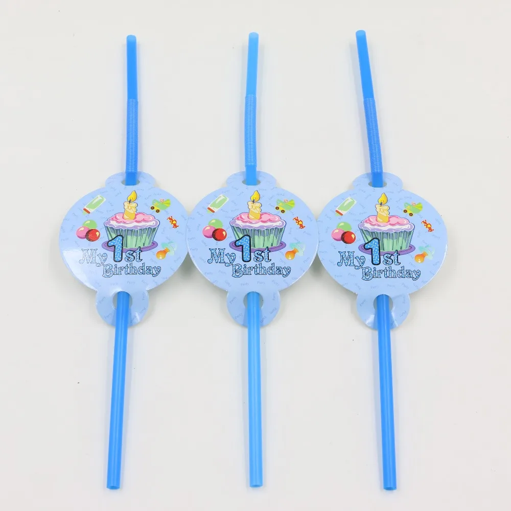 Happy 1 st Birthday Party Decoration Kids Favors Cartoon Theme Baby Shower Plastic Drinking Straws Supplies 10pcslot | Дом и сад