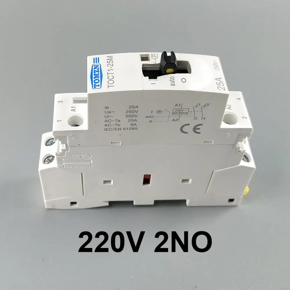 2NO TOCT1 Американская классификация проводов 2р 25A 220 V/230 V 50/60HZ Din rail бытовой ac Контактор В соответствии с стандартом с ручным Управление переключатель 2NO или 1NO 1NC или 2NC - Цвет: 2NO