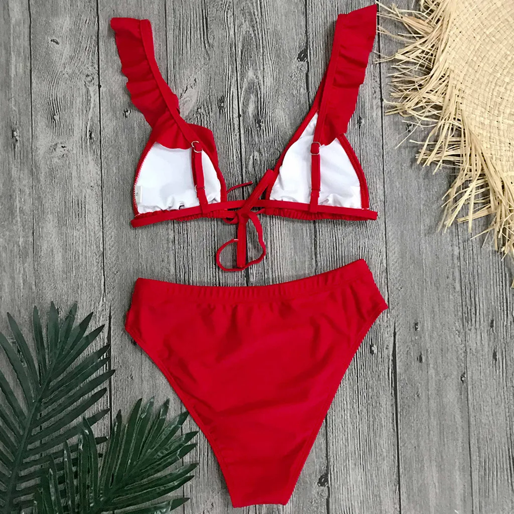 Женский комплект бикини из двух частей с узлом спереди укороченный топ купальник