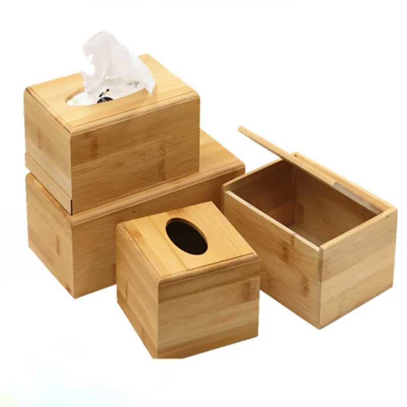 

High-Grade Bamboo Wood Tissue Box Napkin Carton Tray Household Storage Tools