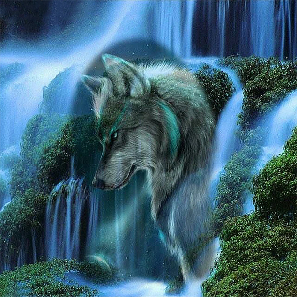 Full Square/round Diamond 5D DIY Painting Wolf Waterfall Embroidery Cross Stitch Rhinestone Mosaic Home Decor | Дом и сад
