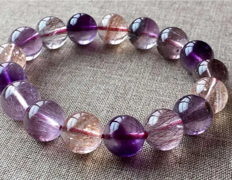 free shipping Natural Super 7 Seven Crystal Melody Stone Round Beads Bracelet 11 mm AAAAA | Украшения и аксессуары