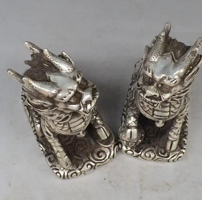 

China collection archaize white copper wealth kirin craft statue A pair