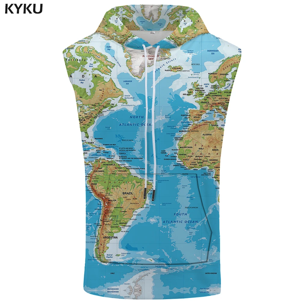 KYKU World Map Толстовка без рукавов забавная рубашка аниме летняя модная Бодибилдинг