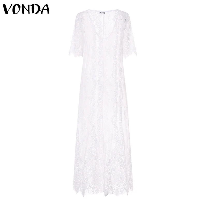 Женское длинное платье макси VONDA Пляжное прозрачное ажурное с v-образным вырезом