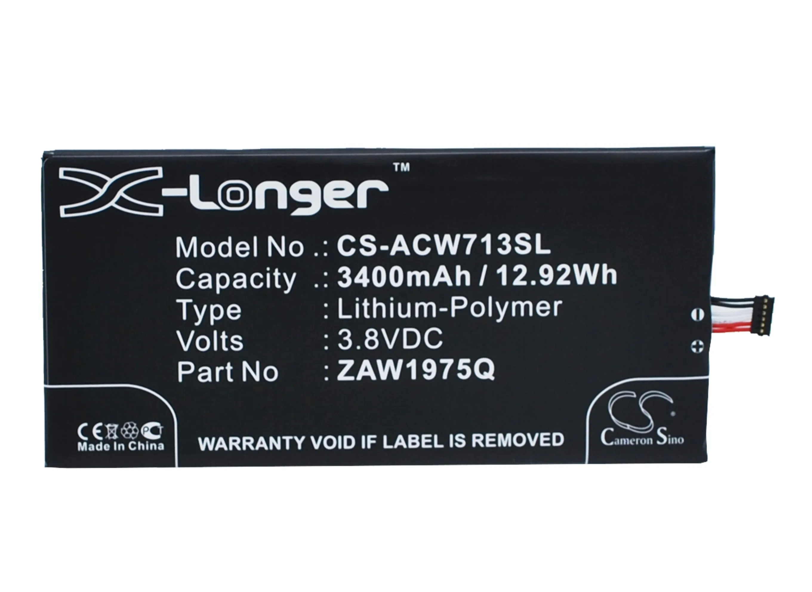 Аккумулятор Cameron Sino 3400 мАч Aprilia ZAW1975Q 1/ICP3/61/127 ZWA1975Q для Acer A1 713 713HD Iconia 7|3400mah battery|cameron