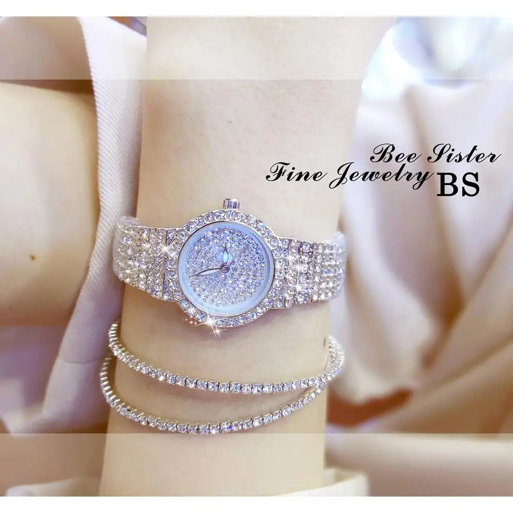 LinTimes Women Elegant Luxury Watches Bracelet Shimmer Crystal Quartz Wristwatch reloj mujer Clock