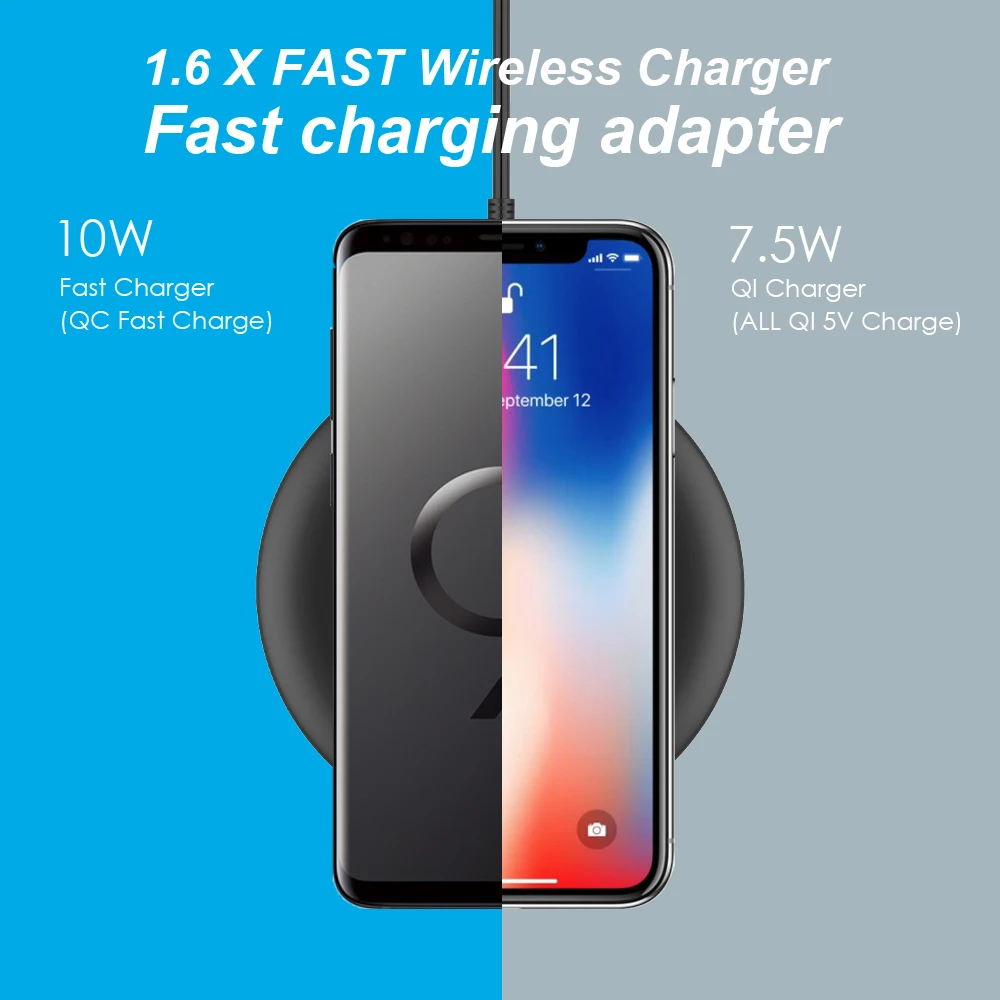 Беспроводной адаптер для быстрой зарядки QC 3,0 дорожное зарядное устройство 18 Вт 5 В/3 А 9 В/2 а 12 В/1,5 А для samsung iPhone htc huawei LG ipad