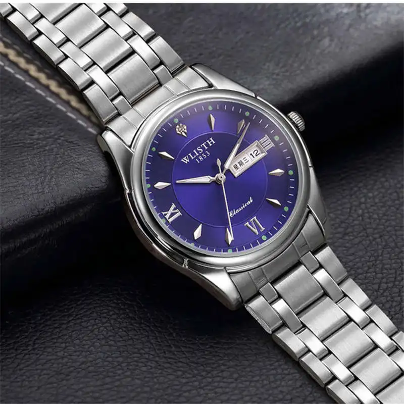WLISTH Date мужские часы водонепроницаемые наручные из нержавеющей стали