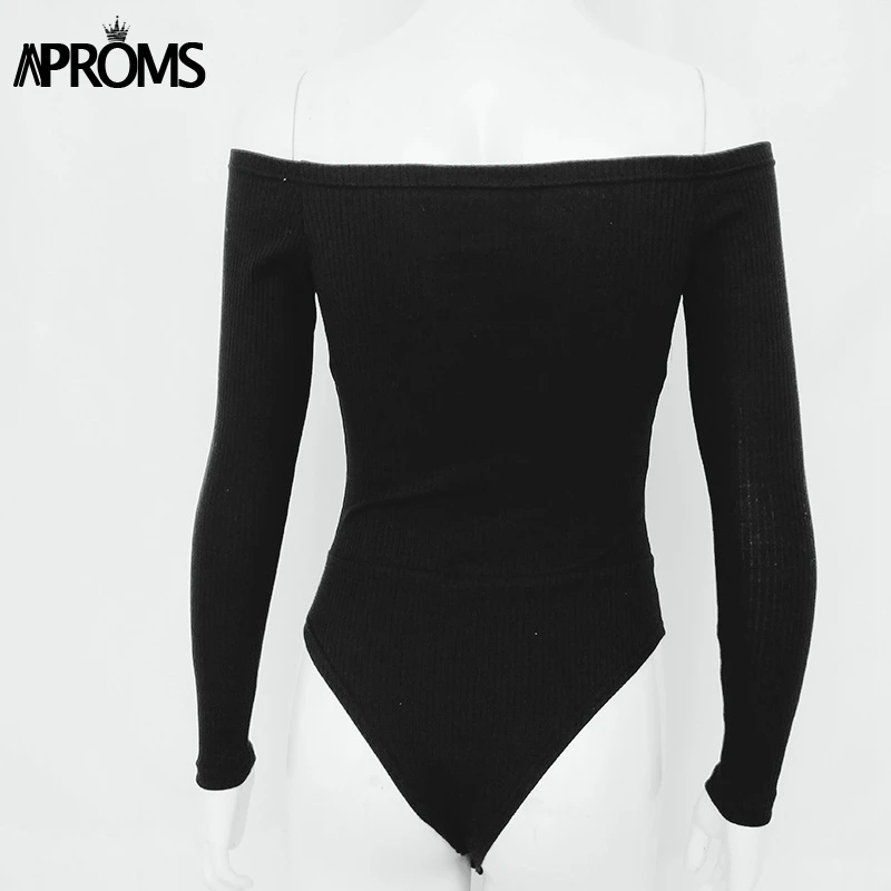 Aproms красный с открытыми плечами трикотажные боди для женщин сексуальные пуговицы с длинным рукавом облегающее боди осень уличная мода тройники топ