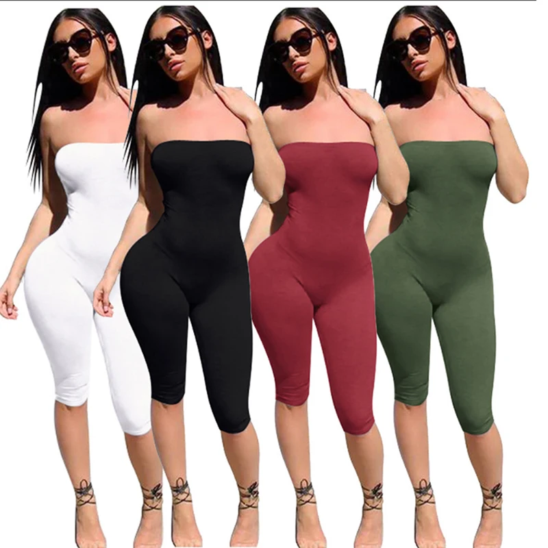 Sexy Skinny Strapless Tube Romper Sleeveless Streetwear Playsuits And Jumpsuits 2019 Female Women Bodycon | Женская одежда