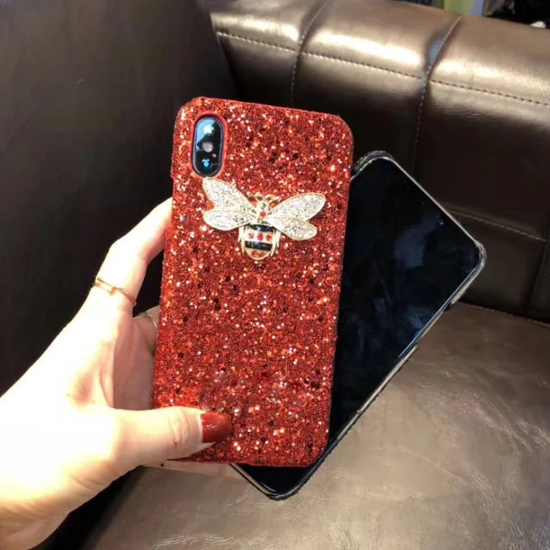 Для iphone 7 8 задняя крышка DIY Kawaii милый Блестящий Кристалл пчела Блеск порошок