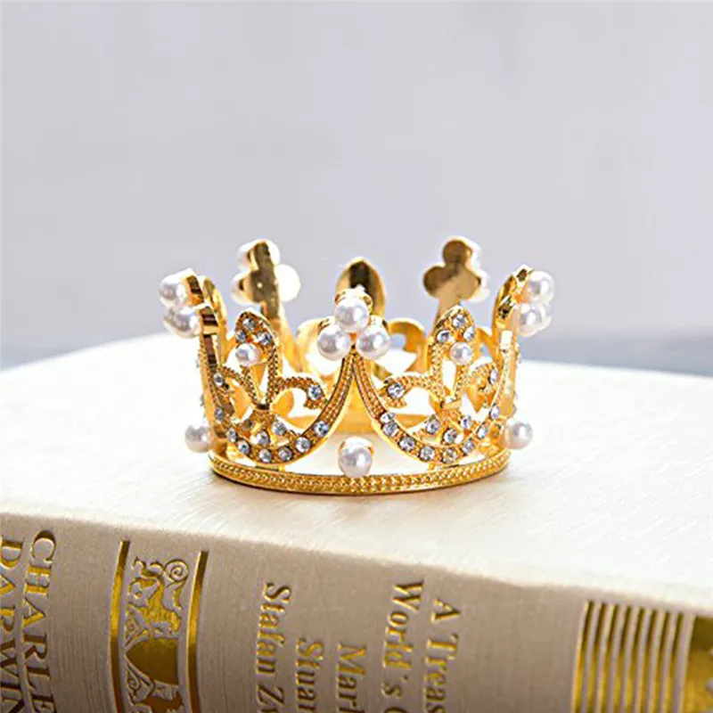 4YANG Mini Crown Cake Topper Crystal Pearl Tiara Children Hair Ornaments for Wedding Birthday Party Cake Decorating Tools