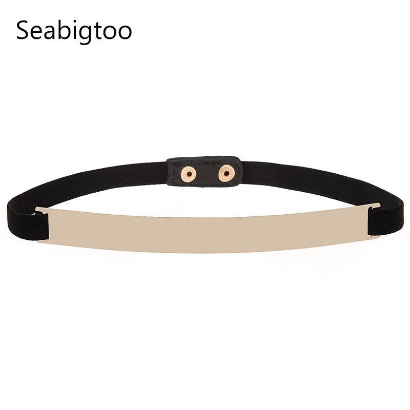 Seabigtoo, металлические эластичные ремни с золотой пластиной для женщин, женские ремни, женские ремни телесного цвета, пояс на цепочке, женские топы, тонкие ремни, обтягивающие тонкие - Цвет: Black