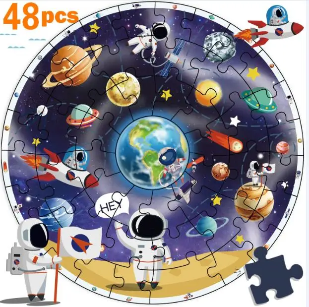 Solar system puzzle 48 шт. солнечная система Пазлы для малышей восемь планет Монтессори Обучающие деревянные игрушки для детей Космос 3D головоломка - Цвет: Solar system puzzle