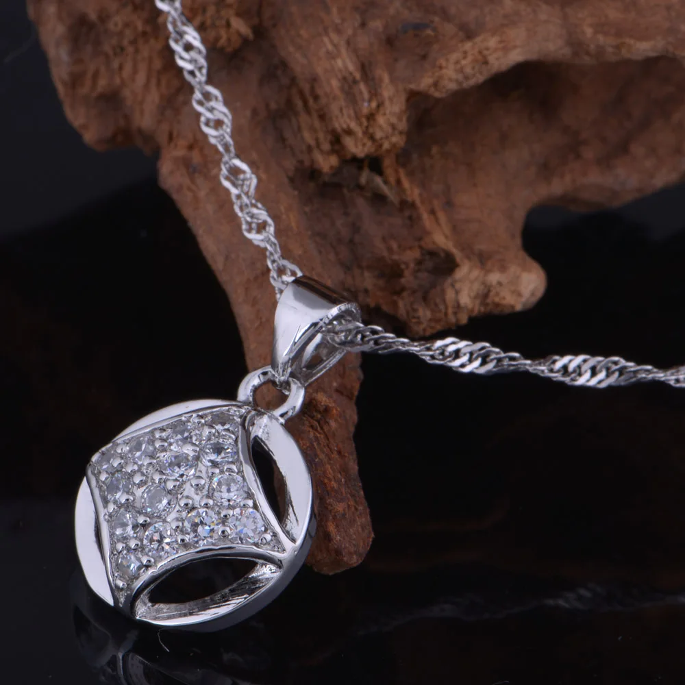 Белый G покрытием белый кристалл сердце кулон ожерелье винтажные Женские