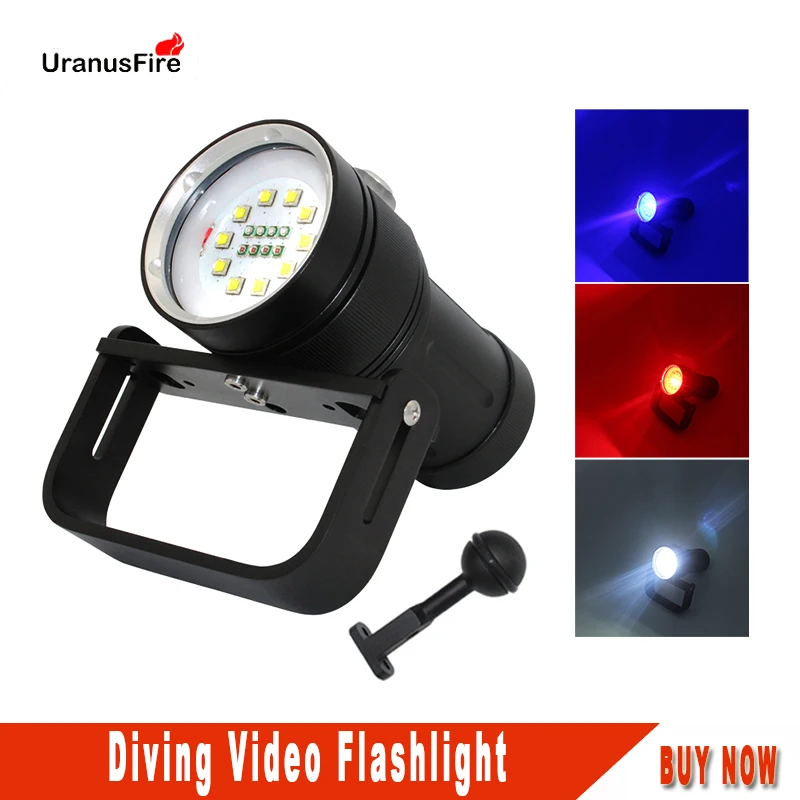 

Uranusfire underwater video Diving Torch flashlight Blue+White+Red LED lighting waterproof L2 Photography Video Camera Tactical