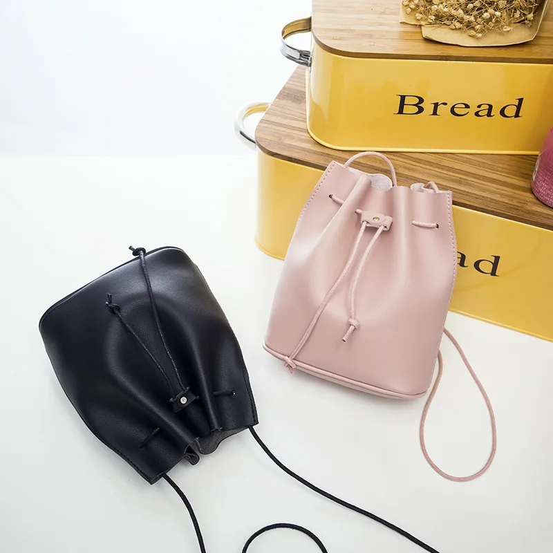 Корейский Mini Bucket Bag перекос охватывающий 2017 Осень Зима Новый Простой веревкой