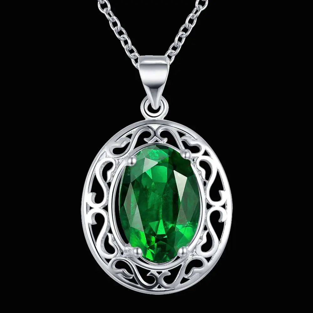 Ожерелье с серебряным покрытием ожерелье зеленым камнем бесплатная