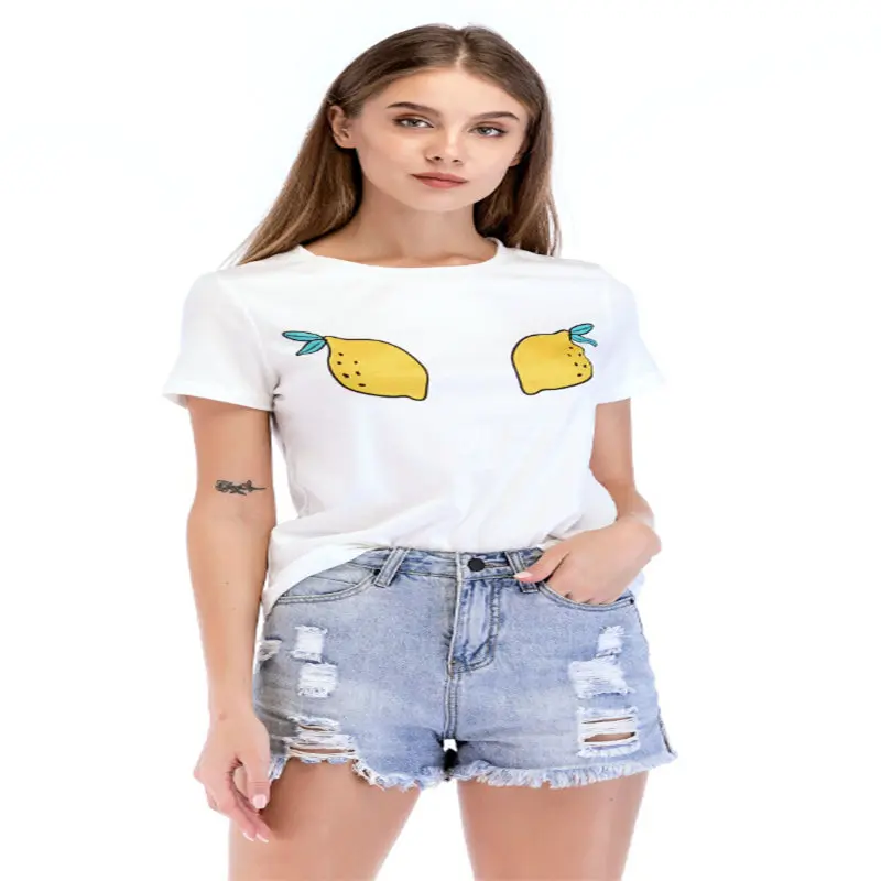 2018 Новые Топы Горячая футболки Женская печати Хлопок t shirt рубашка с короткими