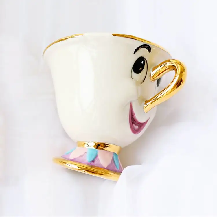 Старый стиль Классическая мультяшная Красавица и чудовище Mrs Potts 18 K позолоченная