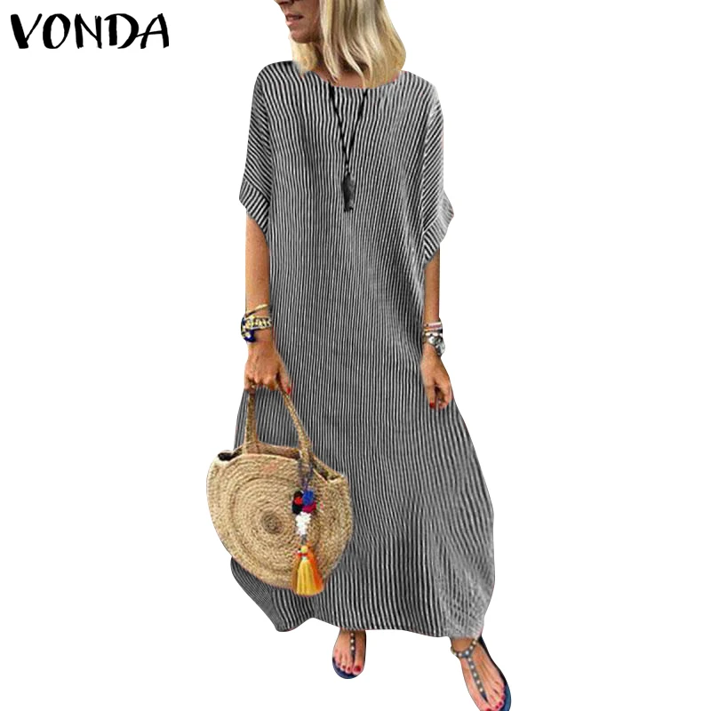 VONDA богемное женское платье летнее vestidos Сексуальные вечерние длинные платья с рукавом Женская винтажная рубашка-сарафан размера плюс