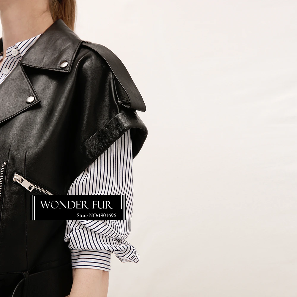 Женский современный стильный кожаный жилет наивысшего качества из овчины с