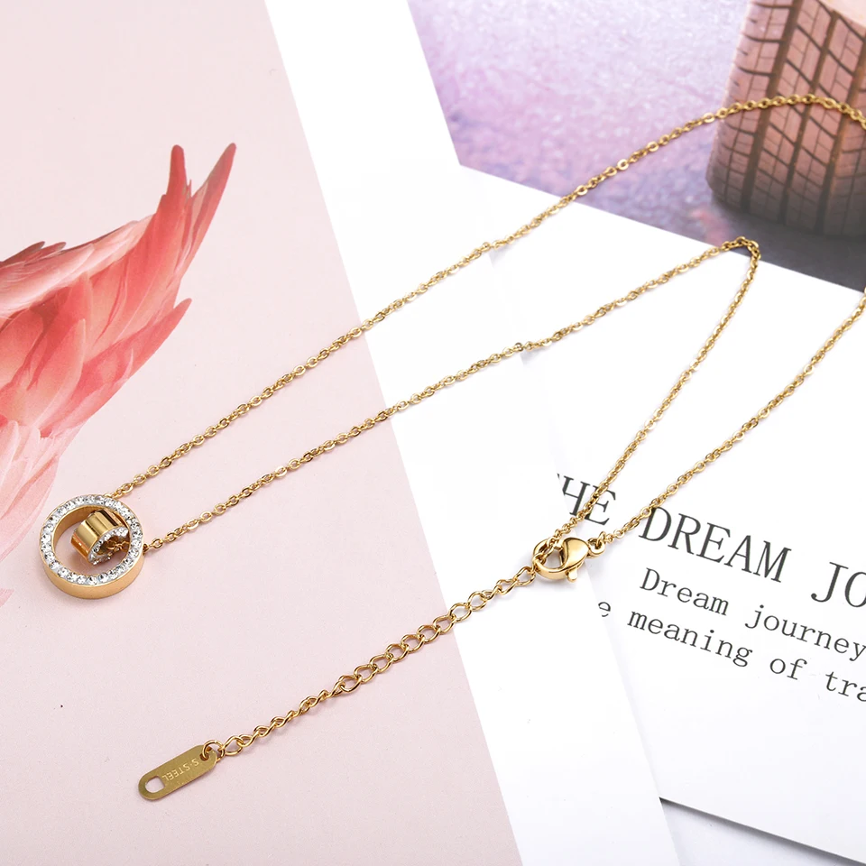 Lucky Bead Циркон титановая цепочка с подвеской из нержавеющей стали Золотая цепочка, колье инкрустированный Циркон Модные женские ювелирные изделия подарок