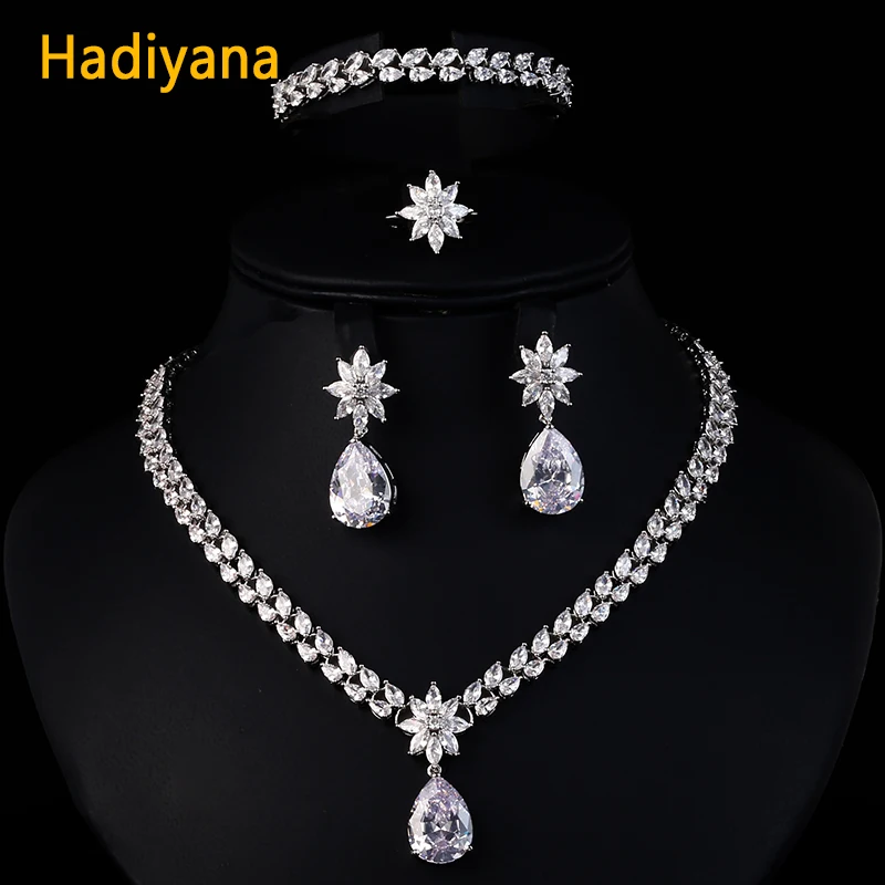 Hadiyana новинка роскошный циркон 4 шт. комплекты ювелирных изделий для