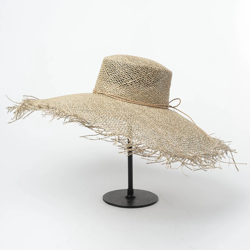 Широкие свисающие поля шляпа с необработанными краями краев Женская Морская