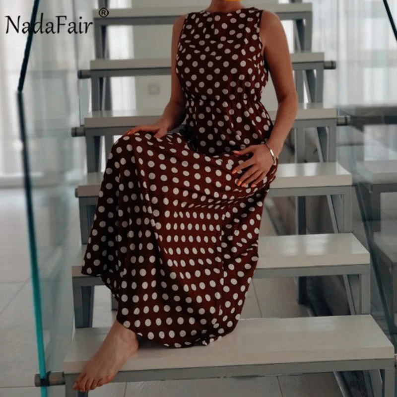 Nadafair, макси платье в горошек, для женщин, Boho, пляжные, вечерние, шифон, летнее платье, эластичная талия, в горошек, повседневное, элегантное, длинное платье, Vestidos