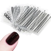 24pcslot silver black stripe nail stickers diy glitter 3d nail art decorations stickers manicure nails decals tools ntl 32 2