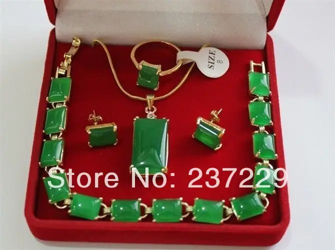 

Hot selling Wholesale price aBeautiful GREEN Natural stone necklace earrings Bracelet ring Jewelry Sets (A0511) -Bride jew