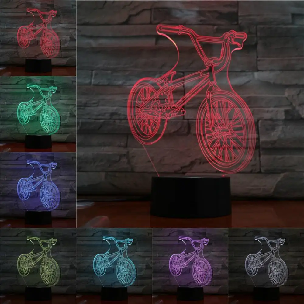 

Bicycle Bike 3D Lamp Night Light Cycling LED Bulb Multicolor Flash Fade Holiday Props Christmas Xmas Gifts For Children Man