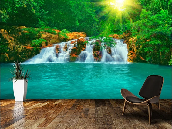 Пользовательские пейзажные обои. Бассейн рок и водопад. 3D фрески для гостиной