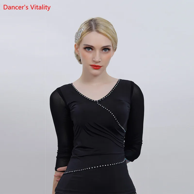 Ballroom Dance Tops 2019 New Sexy Gauze Sleeve Practice Dancing Shirt Female Adult Latin Waltz Stage Performance Clothes | Тематическая