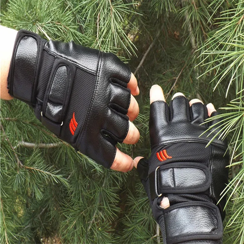 Мужские спортивные кожаные перчатки с открытыми пальцами тактические |