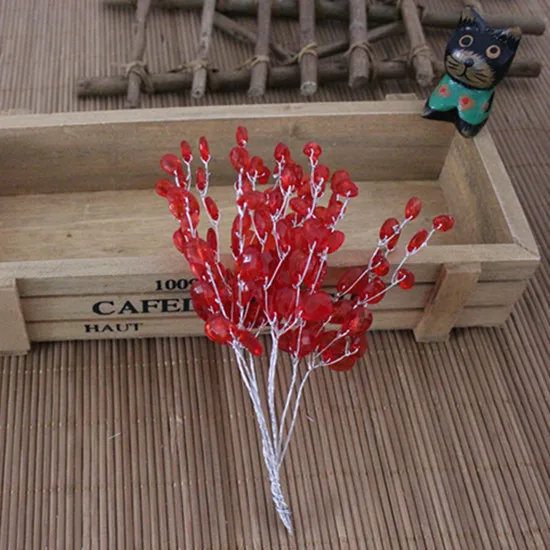 red Livraison gratuite 50 шт. основной декоративный acrylique artificielle fleurs en plastique avec tige de fil cristal Diamante ветви - Цвет: red