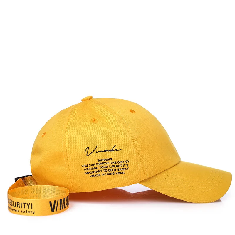 2019 Women Baseball Cap Korea Star Yellow Black Curved Dad Hats Men Lover Letter Print Hip Hop Snapback Caps Long Strap | Аксессуары для