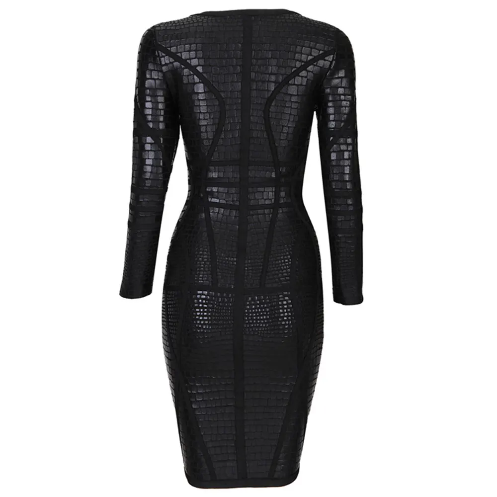 Черное кожаное платье с длинным рукавом на молнии спереди 2020 Сексуальное Женское