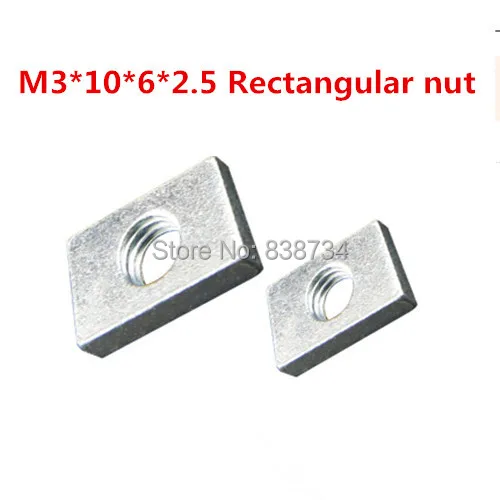 

100 шт m3 * 10*6*2,5 сталь с белым цинком прямоугольная гайка квадратная гайка для алюминиевого профиля аксессуары