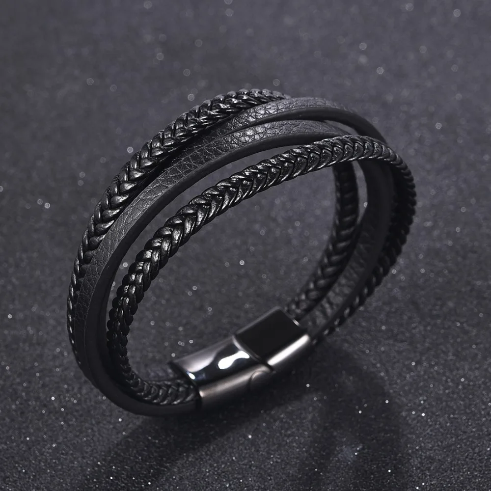 Мужской плетеный браслет из натуральной кожи с магнитной застежкой|bracelet braided|leather