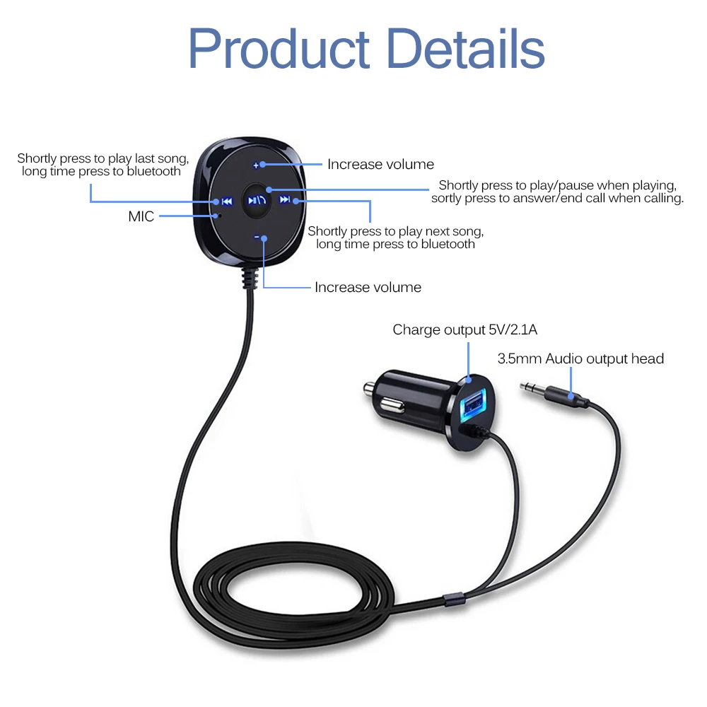 Onever Handsfree Bluetooth Автомобильный MP3 плеер 3 5 мм AUX аудио A2DP музыкальный приемник