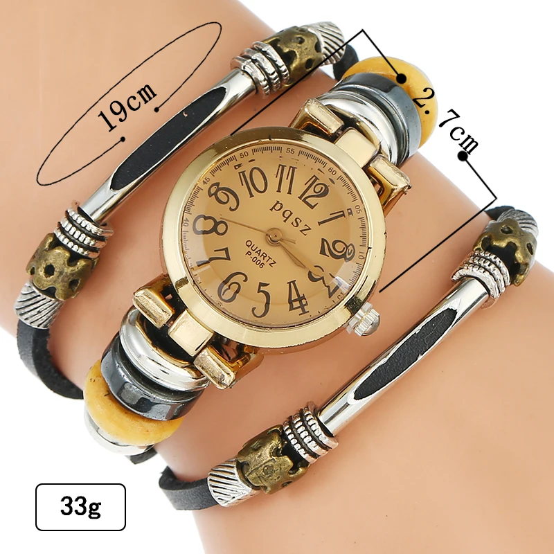 Gnova Platinum Top Genuine Leather Women Watch Arabic Numbers Triple Bracelet Fashion Quartz Wristwatch Reloj Para Dama B028 | Наручные