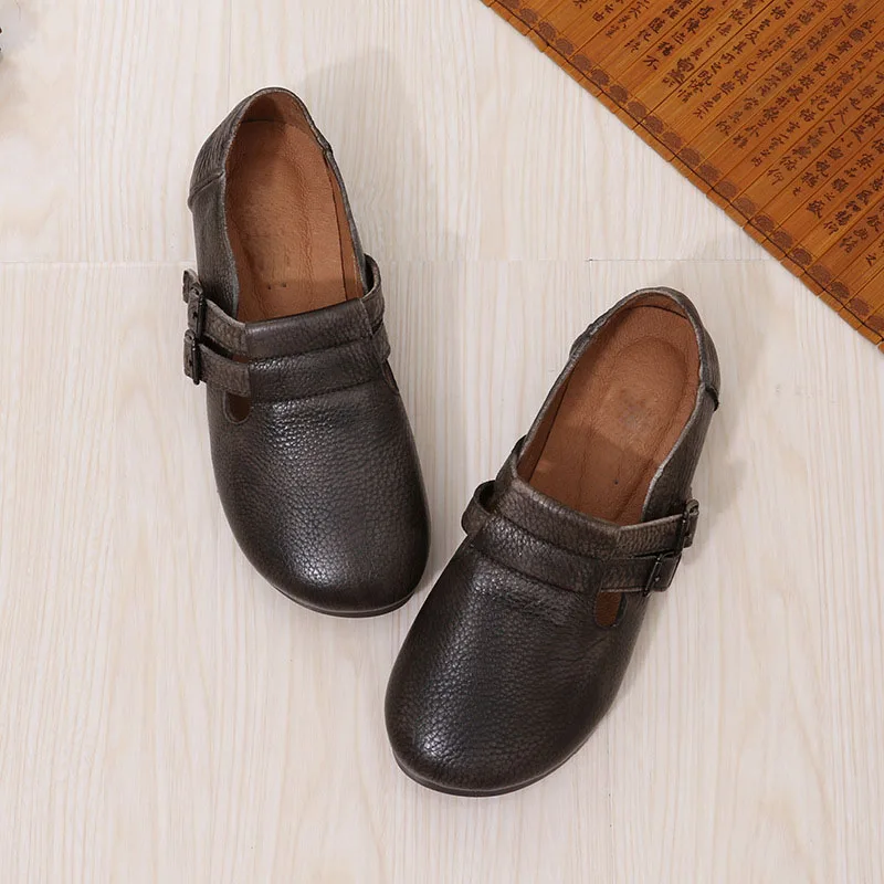 

Fresh Sen women's shoes round head leather hollow 2018 summer new handmade retro literary breathable casual peas shoes