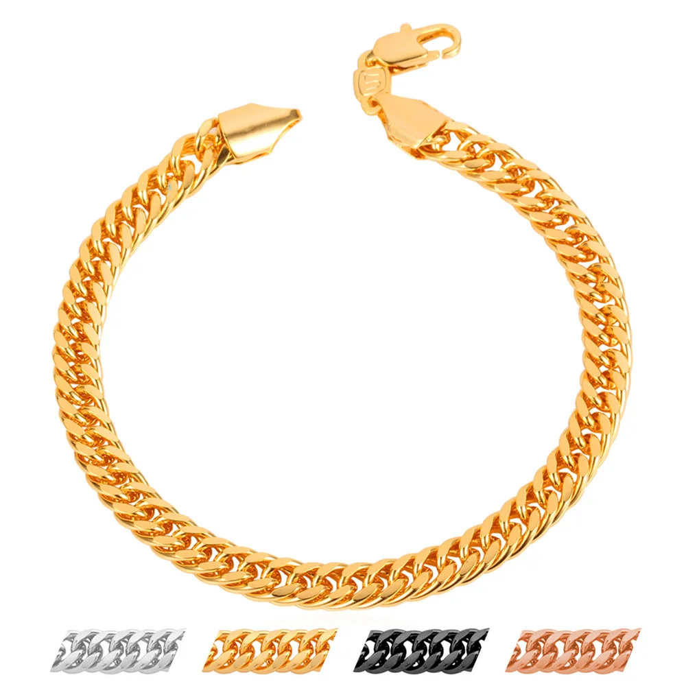 

Chain Link Bracelet Mens Gold/Silver Color Jewelry Bracelet Small Curb Cuban Hammered Chain Bracelet & Bangle H843Y