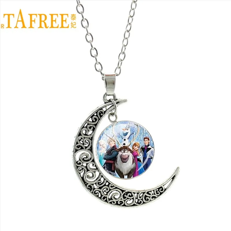 ES128 TAFREE серебро Цвет Moon Европейское ожерелье Стиль Снежная Королева Эльза Анна подвеска принцессы Шарм для Сестра девушки мультфильм подарок ES127 - Окраска металла: ES128