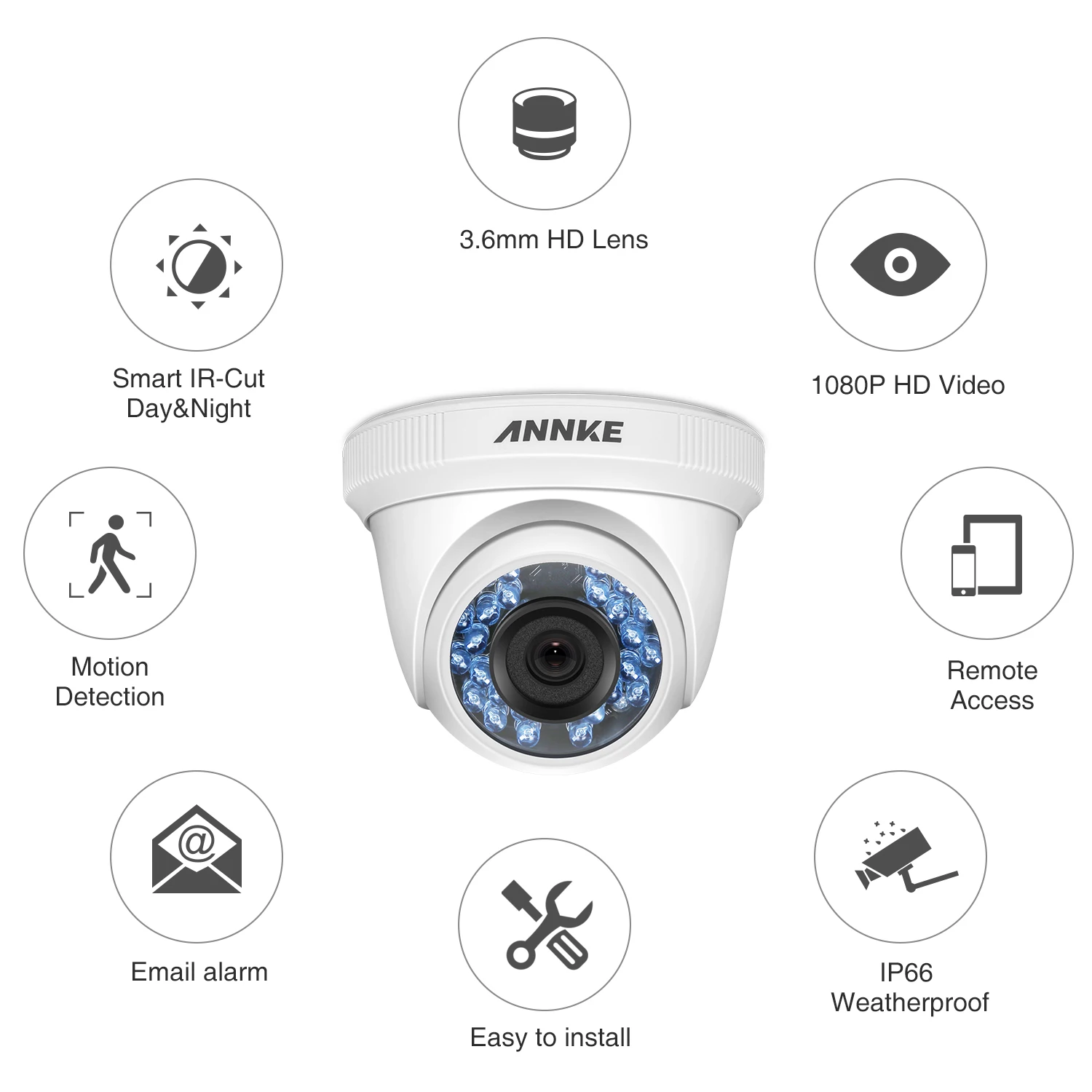 ANNKE 1080P HD-TVI камера безопасности 4 шт. 2MP купольный комплект открытый непогодный
